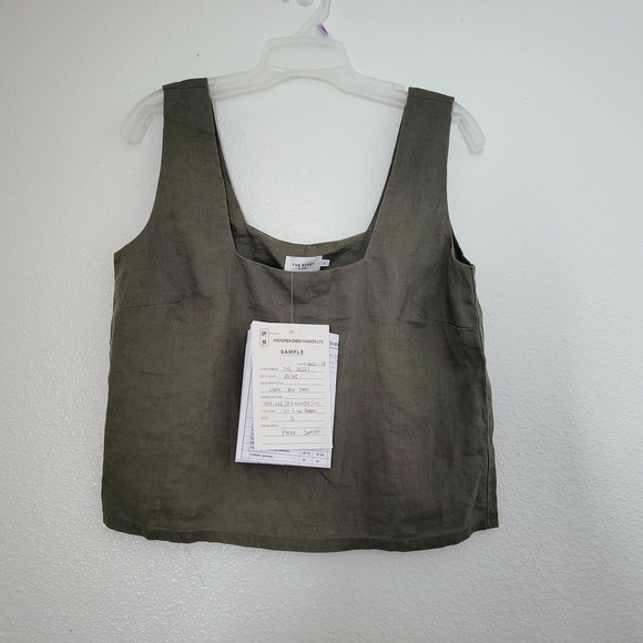 The Reset 100% Linen Olive Green Boxy Tank Top Size S Rare Photo Sample - Picture 2 of 11
